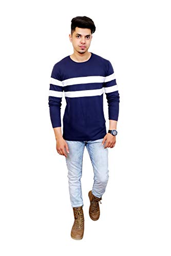 Image of Men's Cotton Full Sleeves Round Neck Casual T-Shirt (Blue)