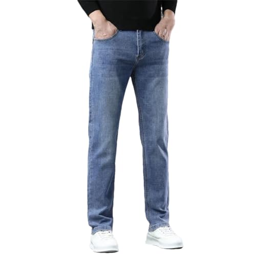 Hndudnff Men Thin Jeans Zipper Straight Soft Denim Tapered Trousers with Pockets Business Pants