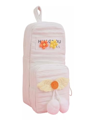 Image of Parshya Cute Pencil Pouch for Girls | Large Capacity Multi-Layer Stationery Organizer | Soft Plush Zipper Pencil Case with Pom-Pom & Cute Flower Design | School Supplies Pouch for Kids & Teens