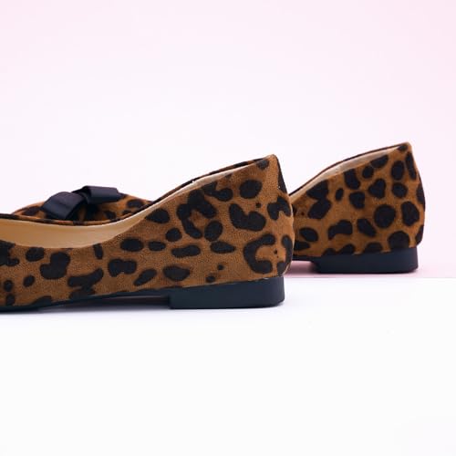 C.Paravano Women's Flats | Square Toe Flats | Bowknot Dressy Women Shoes (Size 10,Leopard)3