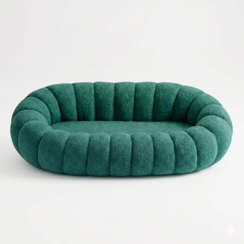Image of CRAFTCITY Pumpkin Style Wooden Sofa | Contemporary Wool Sofa with Swen Pillow Back for Living Room (Sea Green, 4 Seater)
