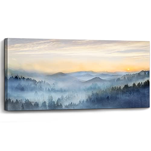 Wall Decor for Living Room Sunrise Misty Forest Print Picture Paintings Wall Art for Bedroom Bathroom Framed Large Canvas Artwork Modern Room Wall Decorations Size 60×30 inches Ready to Hang