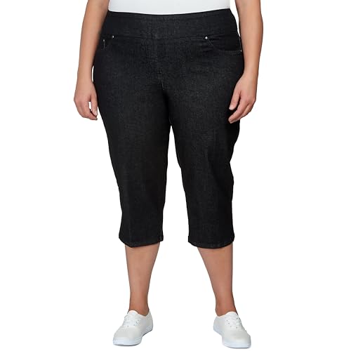 Ruby Rd. Womens Womens Plus-Size Mid-Rise Pull-on Straight Extra Stretch Light Weight Denim Capri with Side Splits
