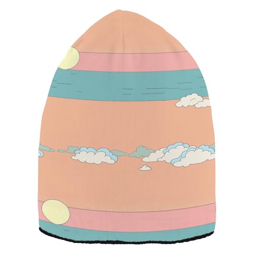 Un gorro de invierno simple y colorido con dibujos animados para mujer, divertido para caminar sobre raquetas de nieve, Un dibujo de dibujos animados simple y colorido, talla única