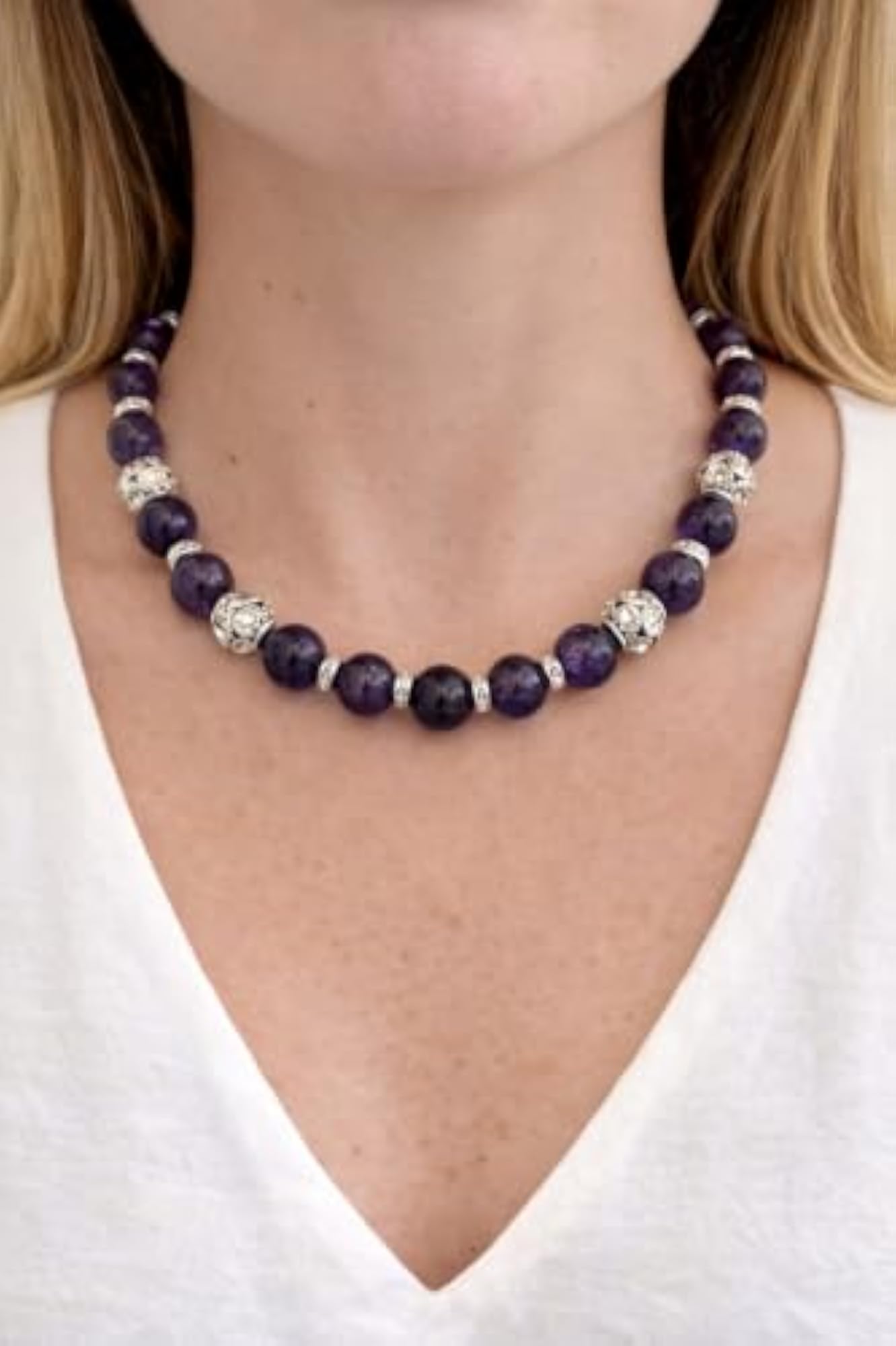 Women's Amethyst Round Necklace
