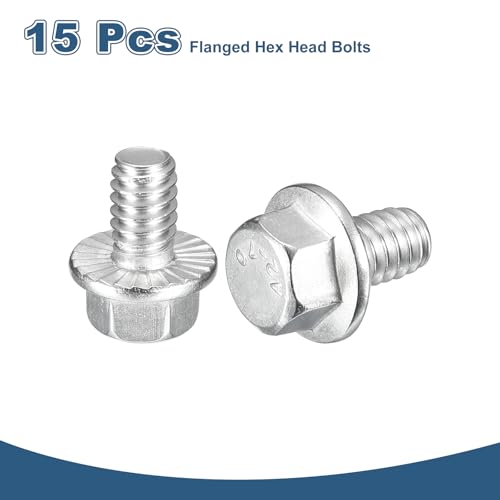 Image of uxcell 15Pcs 1 /4-20 x 3 /8 inch Flanged Hex Head Bolts, 304 Stainless Steel Flange Hexagon Screws, Flange Hex Drive Screws 5.8 Grade for Machinery Industry Home Appliances, Silver