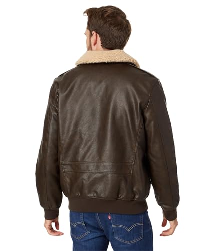 Image of Levi's Men's Faux Leather Aviator Bomber Jacket With Sherpa Collar