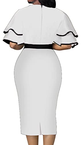 Image of Xinlees Women's Bodycon Pencil Dress Sexy Short Ruffles Sleeve Clubwear Basic Fitted Outfits Casual Midi Dresses