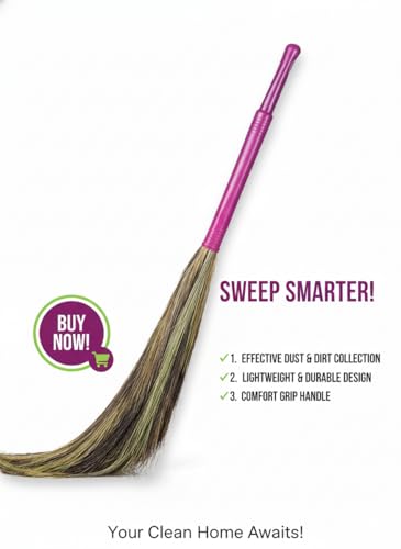 Image of Combo of Natural Grass Phool Jhadu with Coconut Stick Broom for Indoor & Outdoor Cleaning | Eco-Friendly, Durable Traditional Broom Set for Home