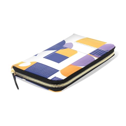 Long Wallets Leather Bifold Wallet for Women Orange Purple Geometric with Zipper Credit Card Holder Large Capacity3
