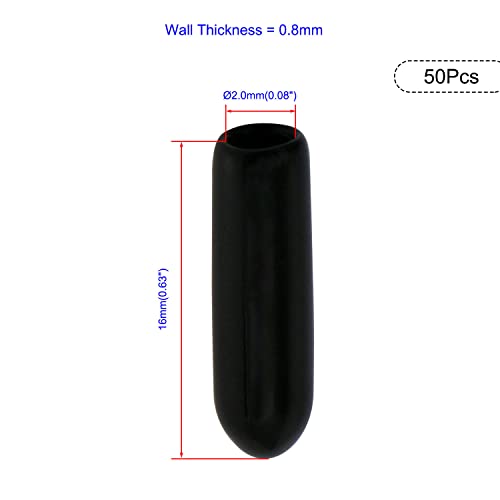 Image of 50PCS ID2mm(5 /64 inch) Black PVC Rubber End Caps, Vinyl Flexible End Caps, Round Pipe End Caps, Bolt Thread Protector Safety Caps