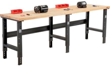 Global Industrial Adjustable Height Workbench C-Channel Leg, 96" W x 36" D, 1-3/4" Maple Top Square Edge, Black