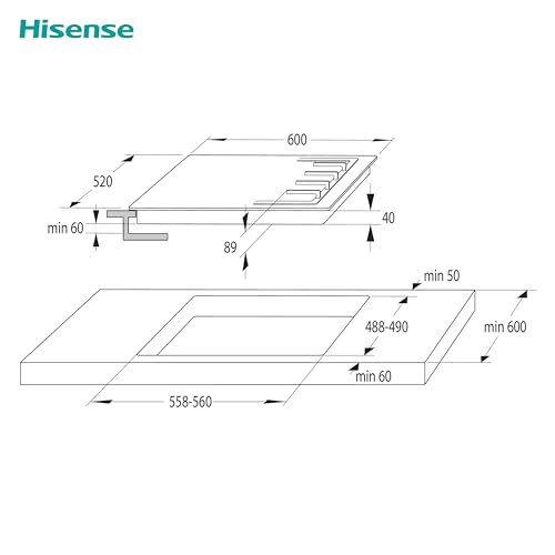 Hisense GM642XHS Built-in 60cm Gas Hob - Stainless Steel with 4 Cooking Areas, Easy Clean Surface, One -Hand Ignition, 60 x 52 x 8.9 cm (L x W x H)