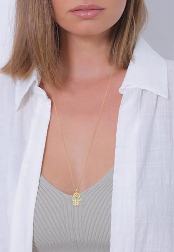 Miniatura 6 de Elli Collares Cadena Para Mujer Con Colgante Con Mano Hamsa Y Ojo Turco Y Cristales, Fabricada En Plata De Ley 925 Chapada En Oro