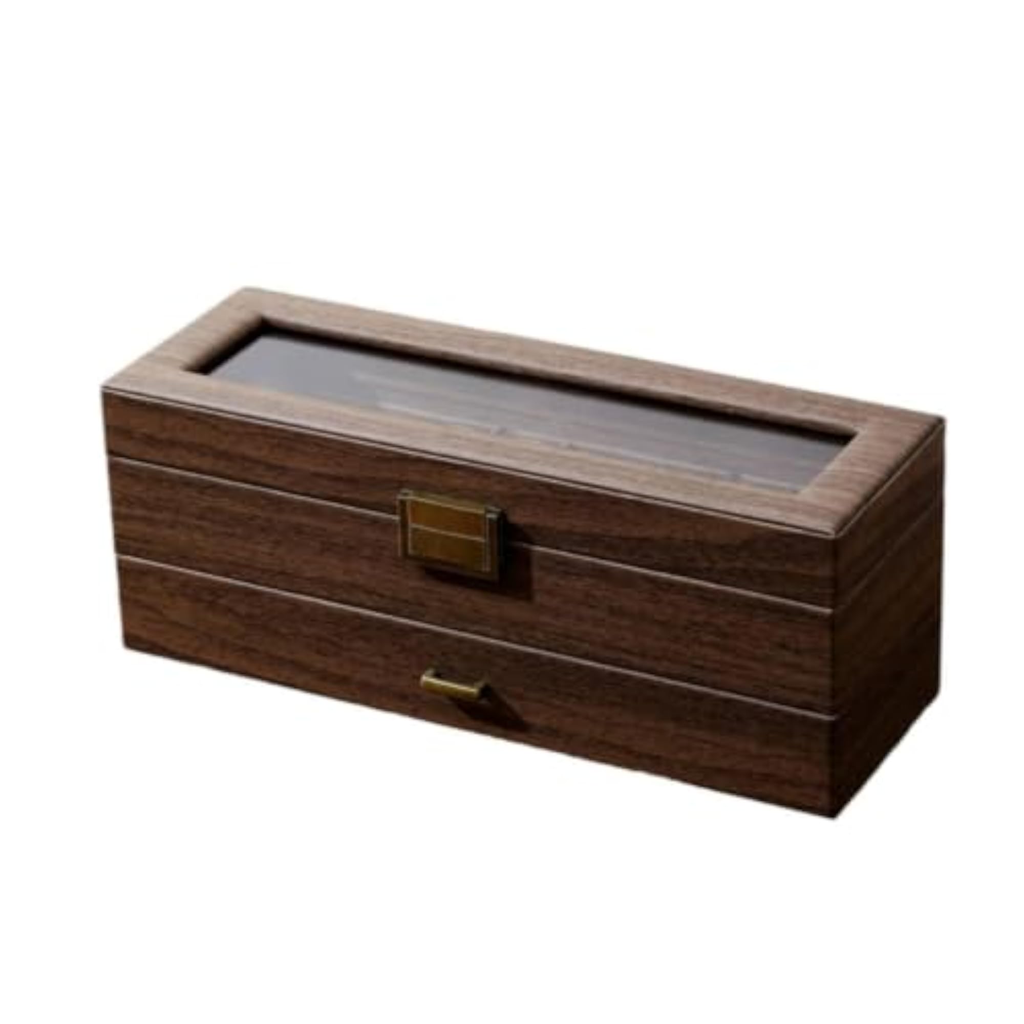 6-Slot Wooden Watch Display Case with Glass Lid