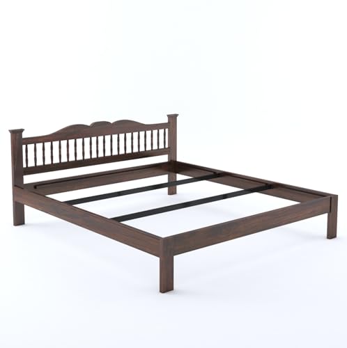 Image of Wooden Arch King Size Bed Without Storage | Wooden Double Bed Cot Bed for Bedroom Furniture | Palang Double Bed for Hotels | Solid Sheesham Wood, Walnut Finish