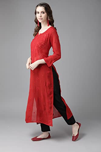 Image of Ada Hand Embroidered Lucknowi Chikankari Viscose Georgette Kurta Kurti for Women A411185