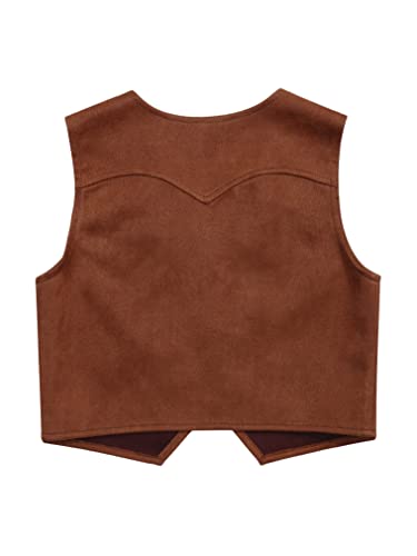 renvena Boys Cowboy Western Suede Vest Kids Halloween Themed Party Fringed Dressy Waistcoat4