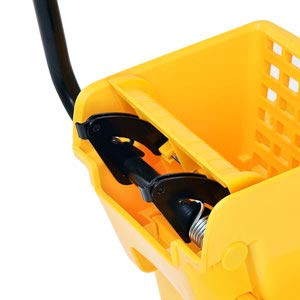 Image of ReunionG Commercial Mop Bucket, Household Bucket with Wringer, Side Press Mop Bucket with Wheel and Handle, Side Press Wringer Trolley with Ergonomic Rocker for Easy Water Drain, Yellow (34 Quart)