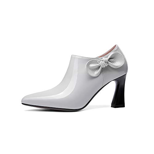 TinaCus Women's Patent Leather Handmade Pointed Toe Side Zip Elegant High Chunky Heel Pumps with Cute Bow2