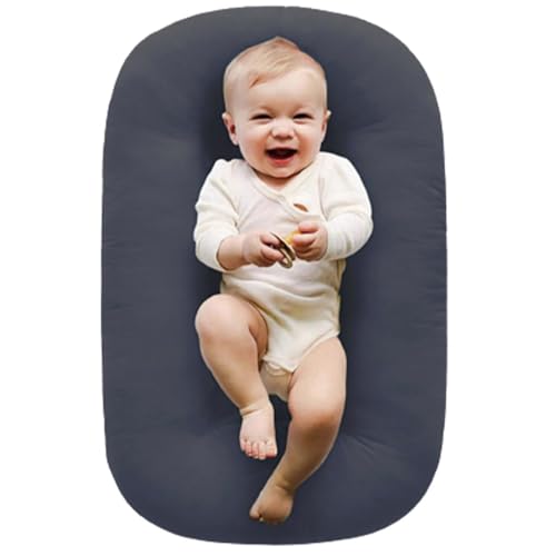 Image of Jeeeun Baby Lounger, 2025 New Portable Newborns & Infants Lounger Soft Cotton Snuggle Organic Lounger Breathable (Grey,29.5x19.3in)