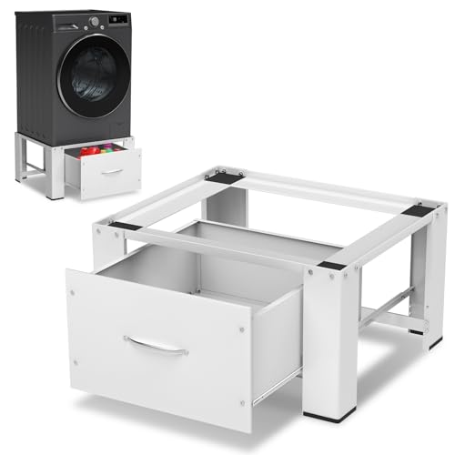 Jaxguom Base blanca para lavadora con cajón integrado, pedestal ajustable para secadora de tambor y congelador
