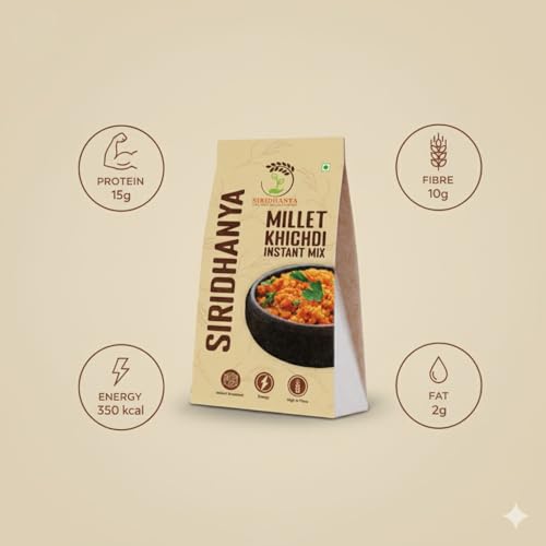 Image of SIRIDHANYA Millet Khichdi Instant Mix | Ready to Cook Millet Breakfast | High Fibre Savoury Mix | Tasty Homemade Style Khichdi in Minutes | Ideal for Busy Mornings & Light Meals (450g pack of 1)