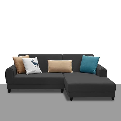 Image of Kraven RHS 4 Seater L Shape Sofa Set for Living Room (Black Fabric) Premium Fabric Sofa