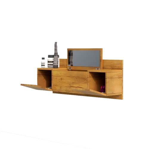 Image of Bniture Engineered Wood Wall Mount Dressing Table with 2 Door, Mirror and Huge Storage Space | Wall Mount Vanity (Giant Wood, HXDR109)