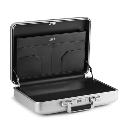 ZERO Halliburton Classic Aluminum 3.0 Medium Briefcase, Top Carry Handle, Organizational Sleeve, Fits 15.6 Laptop/B4 files, Single-Lock System, Iconic Double Rib Design, Hardside Attache, Silver2