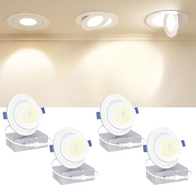 Ensenior 4 Pack 4 inch Gimbal Led Recessed Light with Junction Box, 90° Adjustable Directional Eyeball Lighting, Dimmable, 2700K/3000K/3500K/4000K/5000K, 900LM, 9W=85W-ETL&FCC Certified