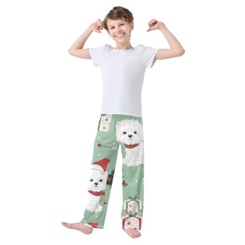 ZZXXB Christmas Bichon Boys Long Pants Soft Trousers Elastic Waist Kids Lounge Bottoms with Pockets S-XL2