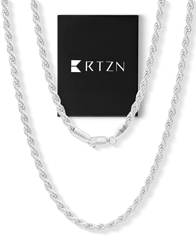 RTZN® Silver Rope Chain for Men – 3mm Mens silver rope chain – Premium Diamond Cut Stainless Steel Necklace for Men – NON-TARNISH & 100% Waterproof Luxurious Mens Necklaces (22' Inches)