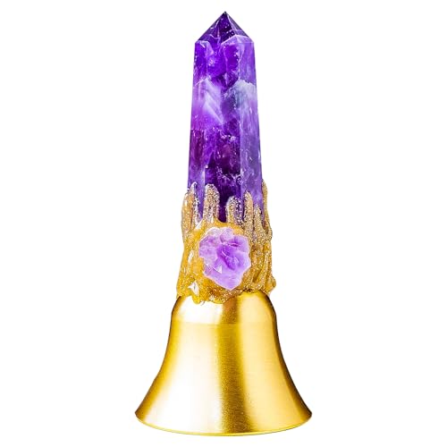 Super Loud Solid Brass Handbells Altar Bells Natural Amethyst Tower Bell Chimes Witchs Bells Hand Percussion Instruments Call Bells for Meditation Prayer Reception Pet Feeding and Home Decoration