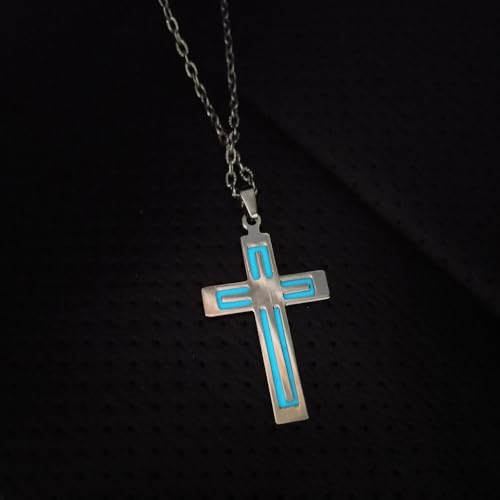 Cross Pendant Necklace, Stainless Steel, Glow in Dark, Luminescent, 2 PCS4
