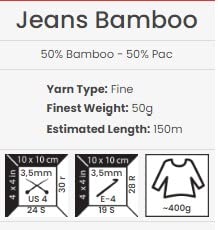 Yarn Art Jeans Bamboo 50% Bamboo 50% Weight Of 1 Skein Of 50 Gr. / 150 M. Weight 1 Skein 1.76 Oz. / 164 Yds (1 Skein, 111) #TOP3