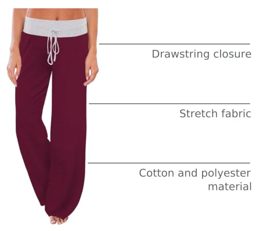 Image of iChunhua Women's Comfy Stretch Floral Print Drawstring Palazzo Wide Leg Lounge Pant