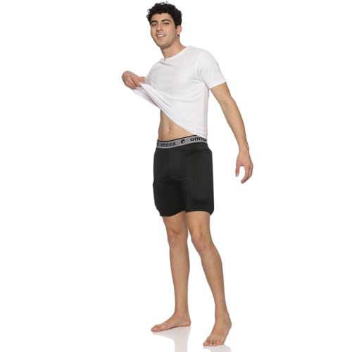 Image of omtex Compression Batting Shorts for Right-Handed Cricketers with Inner Pad - Black