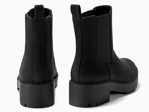 Coutgo Womens Platform Chunky Low Heel Slip on Chelsea Boots Suede Elastic Ankle Boots4