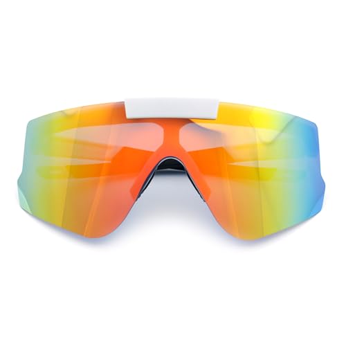 Image of SA106 Polarized Mens Flip Up Rimless Oversized Shield Plastic Sport Sunglasses