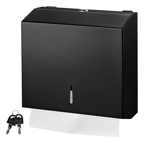 Distributeur Essuie Main Mural,28.2×26.2×10CM Distributeur Papier Essuie Main Acier Inoxydable,istributeur De Serviettes en Papier Mural pour Sablé Anti-Traces De Doigts,Espaces Publics,Hôtels(Noir)