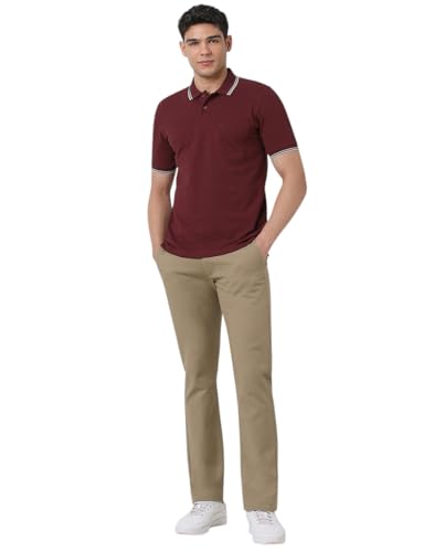 Image of Peter England Men Maroon Solid Polo Neck T-Shirt
