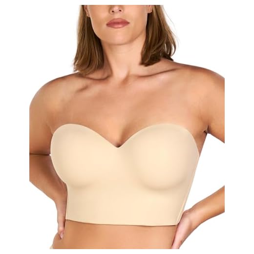 HSIA Longline Strapless Bra for Women, Anti-Slip Support Corset for Large Bust Convertible Bustier Bandeau for Big Breasts Beige