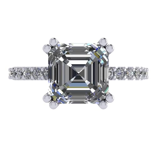 NANA Jewels 3ct Asscher Cut Pure Brilliance Zirconia Solitaire w/sides Engagement Ring S.Silver 8mm -Platinum Plated-Size-5