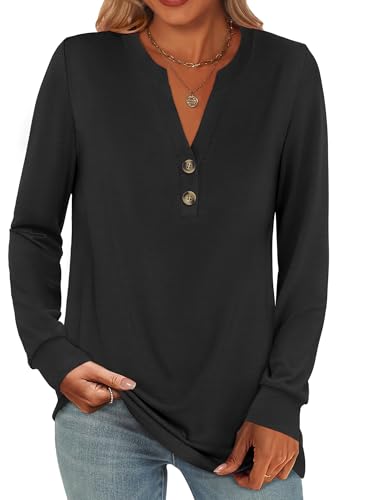 ANRABESS Women's Long Sleeve Shirts 2025 Fall Henley Business Casual Tops Cute T-Shirts Work Blouses Outfits Vacation Clothes