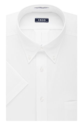 IZOD Men's Regular Fit Short Sleeve Solid Dress Shirt, White, 18.5