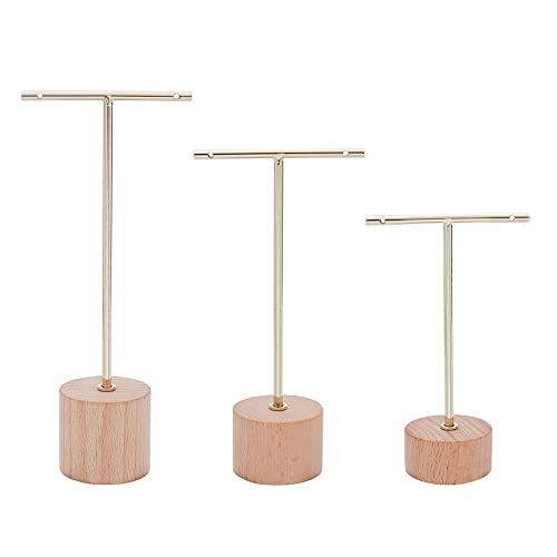 Nettoppo Soporte de ExhibicióN de Aretes de Barra en T de 3 Piezas con Soportes de JoyeríA de Base de Madera Organizador de JoyeríA Colgante para Accesorios de FotografíA B