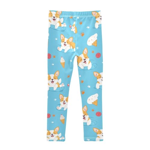 Corgi Dog Girls' Leggings Toddler Doodles Kids Yoga Pants Dance Active Tights 4T2