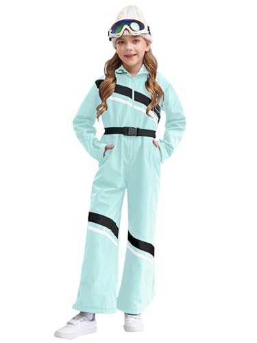 CHICTRY Kids Girls One Pieces Ski Suits Hooded Jumpsuits with Belt Winter Outdoor Snowboarding Snowsuits