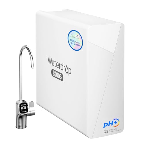 Waterdrop X8-Alkaline Mineral pH+ Tankless Reverse Osmosis System, NSF/ANSI 42&58&372 Certified, 800 GPD RO Water Filter, 10-Stage Filtration UnderSink RO System, 2:1 Pure to Drain, BPA Free